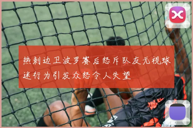热刺边卫波罗赛后怒斥队友无视球迷行为引发众怒令人失望